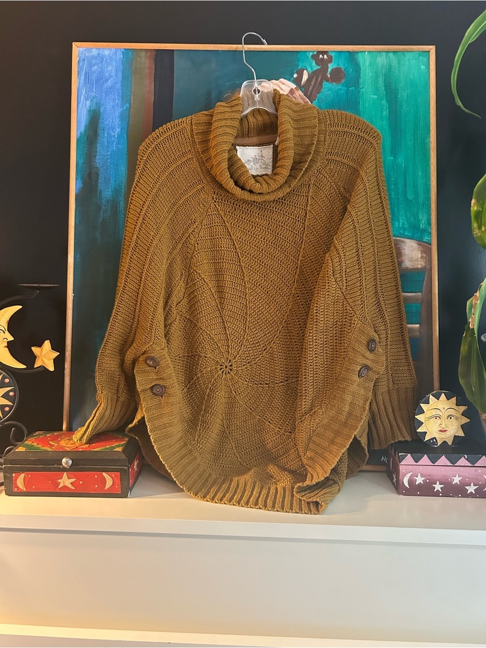 Angel of the North Chunky Knit Turtleneck Sweater Brown Oversized Women L - Picture 12 of 15